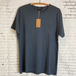 A.P.C. NWT Blue Crew Neck Pocket Tee Large Classic Minimalist Elevated Basic